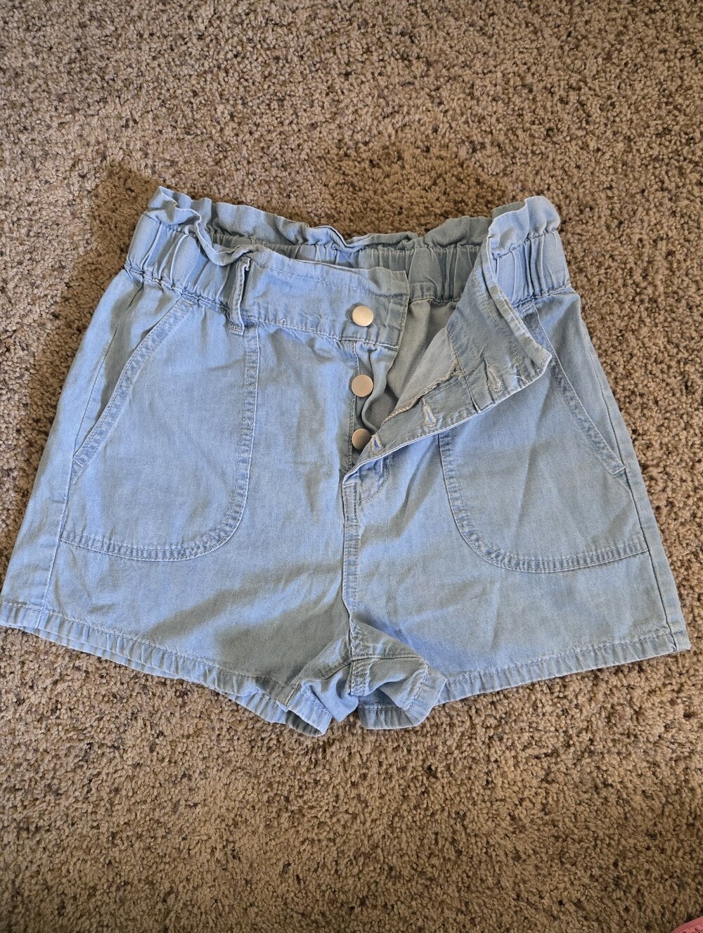 Hayden Light Blue High-Waist Paperbag Denim Shorts